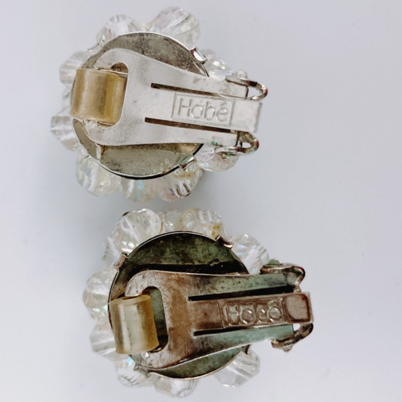 VTG MCM Signed Hobé Clip-On Earrings Aurora Borealis Crystal Cluster 1950s 1960s - Picture 10 of 10